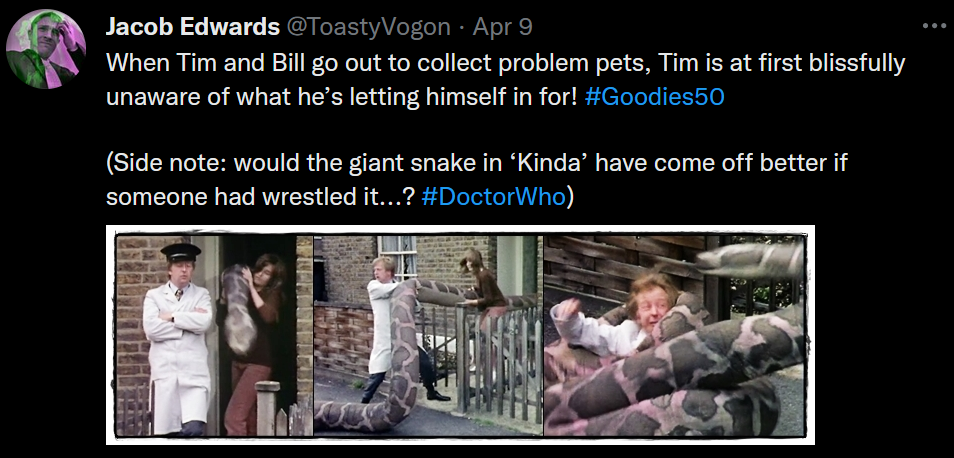 Tim takes possession of—and wrestles with—a giant snake!