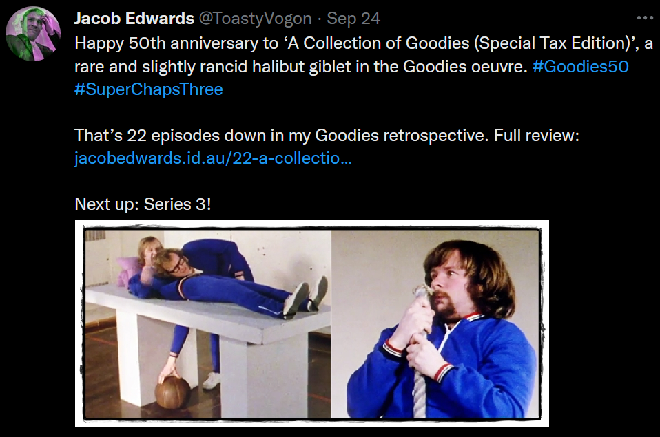 Graeme reaches through Tim’s stomach to retrieve a fallen medicine ball. Bill reaches the top of a climbing rope, only to find it unattached.