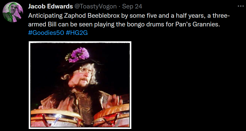 Bill plays the bongo drums, revealing himself to have two right hands!