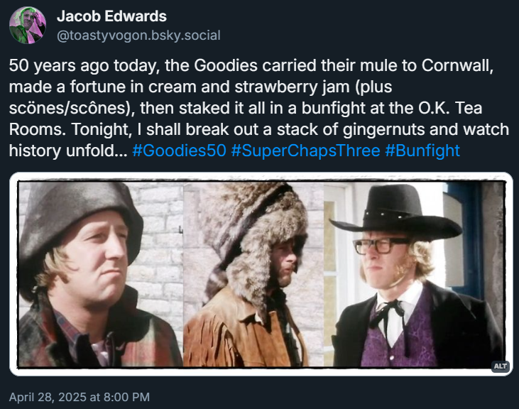 Tim and Bill (in frontier, prospecting garb) face off against Graeme (the dandified gambler).