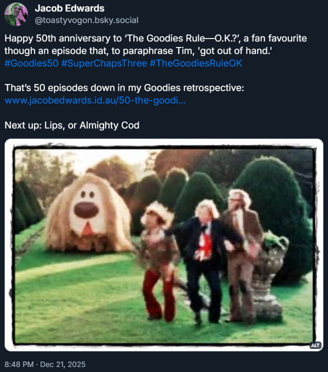 Bill, Tim and Graeme, on the verge of running from the giant Dougal.