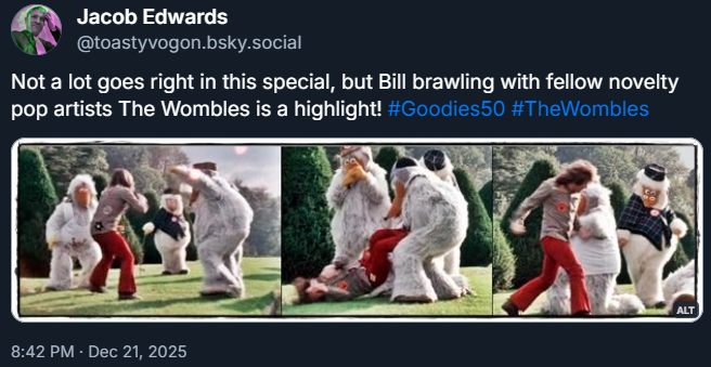 Bill brawling with four Wombles!